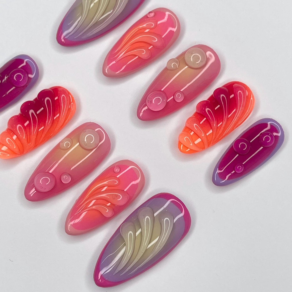 Freestyle Aura 3D Gel Medium Almomd Press On Nails, 3D Gel Nails Holiday, Vacation, Event, Gift For Her, Custom Nail Art