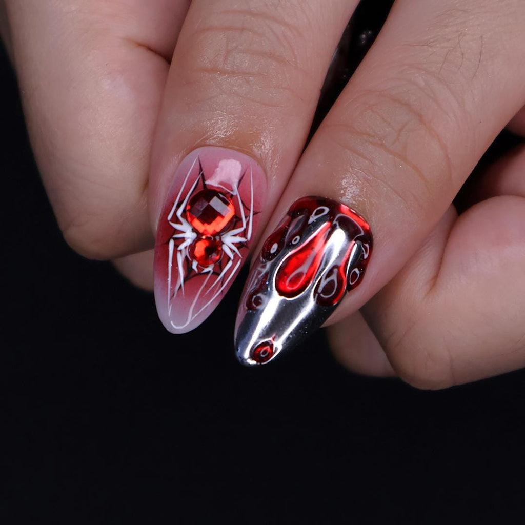 Unique 3D Design with Horror Blood Eyeball Almond Halloween Press On Nails, Scary Fake Nails Art for Spooky Season