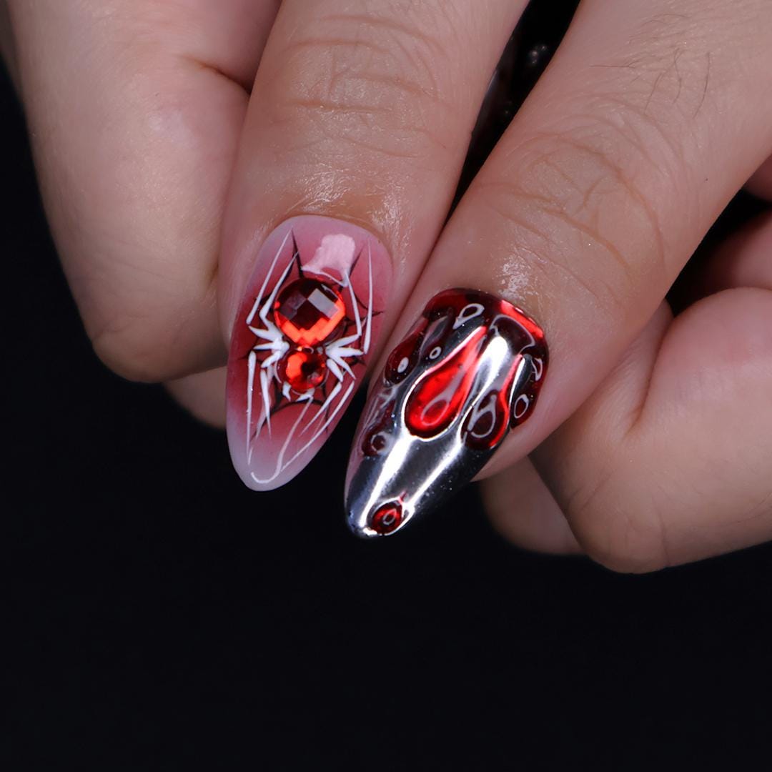 Unique 3D Design with Horror Blood Eyeball Almond Halloween Press On Nails, Scary Fake Nails Art for Spooky Season