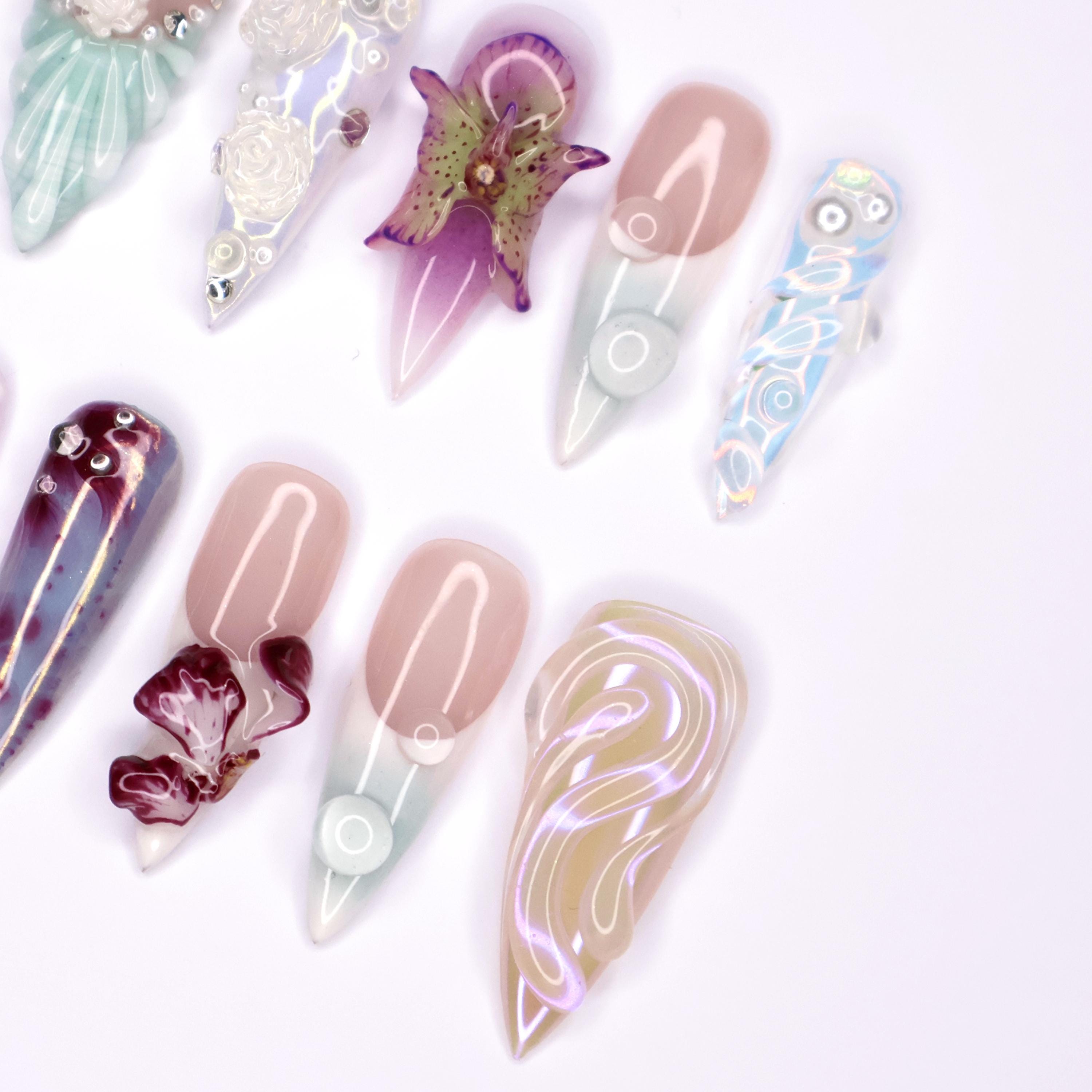 Freestyle 3D Seashell Gel Nail Long Stiletto Press On Nail, Custom Design Nail Art, Fake Nail for Birthday, Holiday Nail, Gift For Her