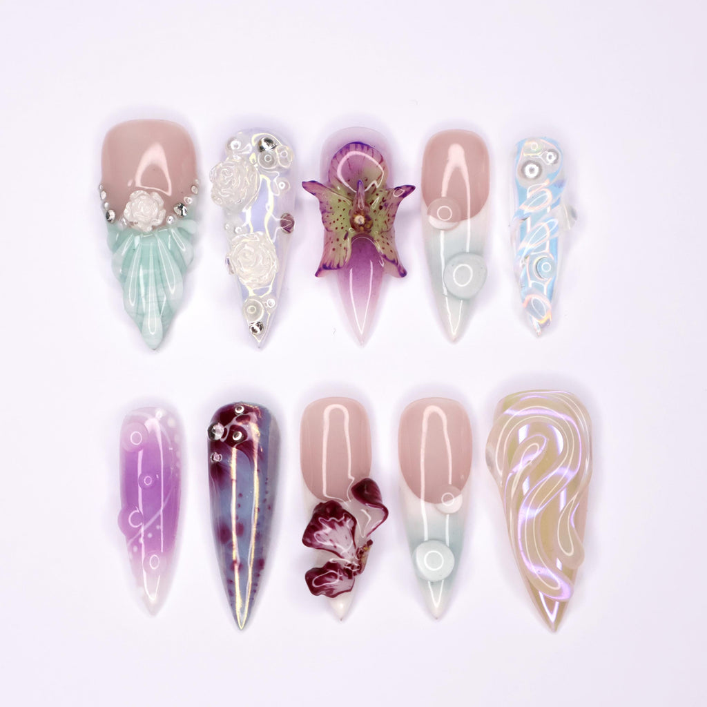 Freestyle 3D Seashell Gel Nail Long Stiletto Press On Nail, Custom Design Nail Art, Fake Nail for Birthday, Holiday Nail, Gift For Her