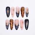 Elevate Your Glam: Long Almond Copper Chrome Press-On Nails with Twinkle Star Accents, Deep Aura Vibes, and Chic French Tips