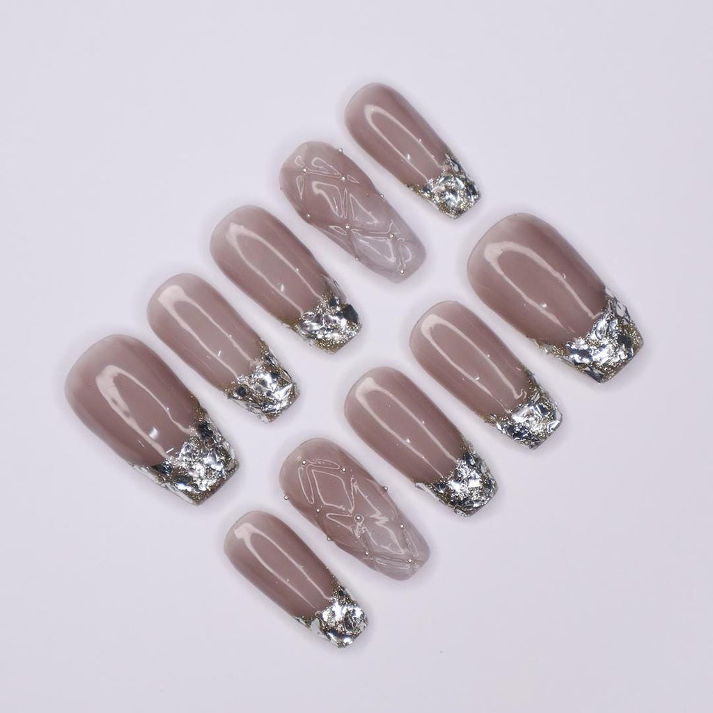 Enchanting Press-On Nails with Glitter French Tips - Medium Coffin Shape, Perfect for Daily Wear or Special Occasions! Gift Her Elegance