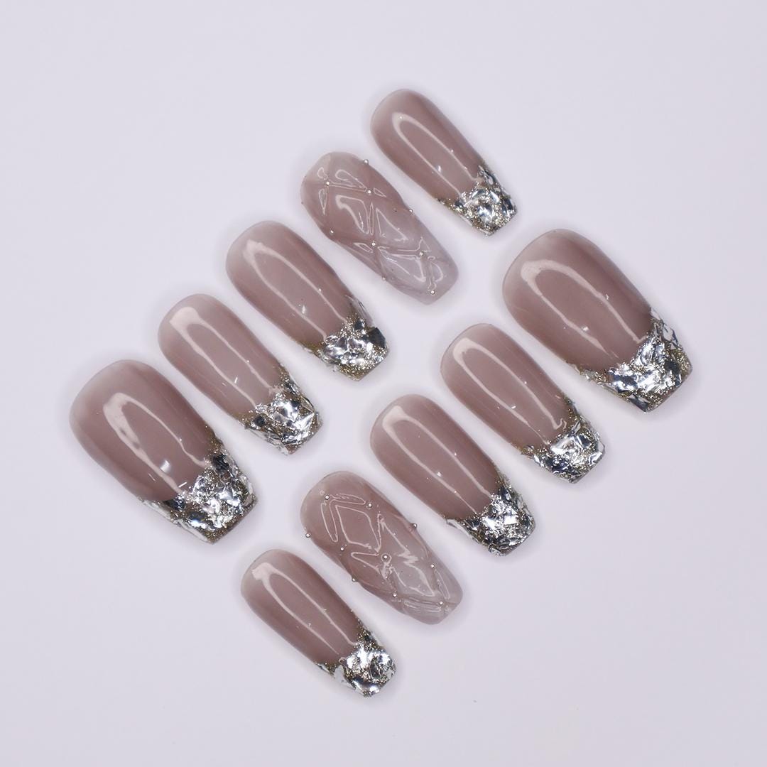 Enchanting Press-On Nails with Glitter French Tips - Medium Coffin Shape, Perfect for Daily Wear or Special Occasions! Gift Her Elegance