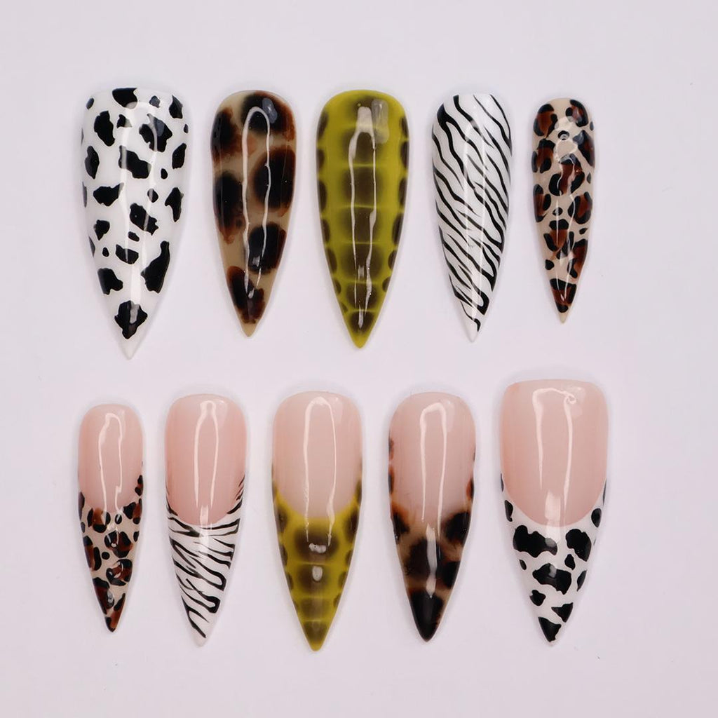 Unleash Your Wild Side: Stunning Long Stiletto Press-On Nails with Chic Animal Print - Perfect for Daily Wear, Holidays, or gift for her