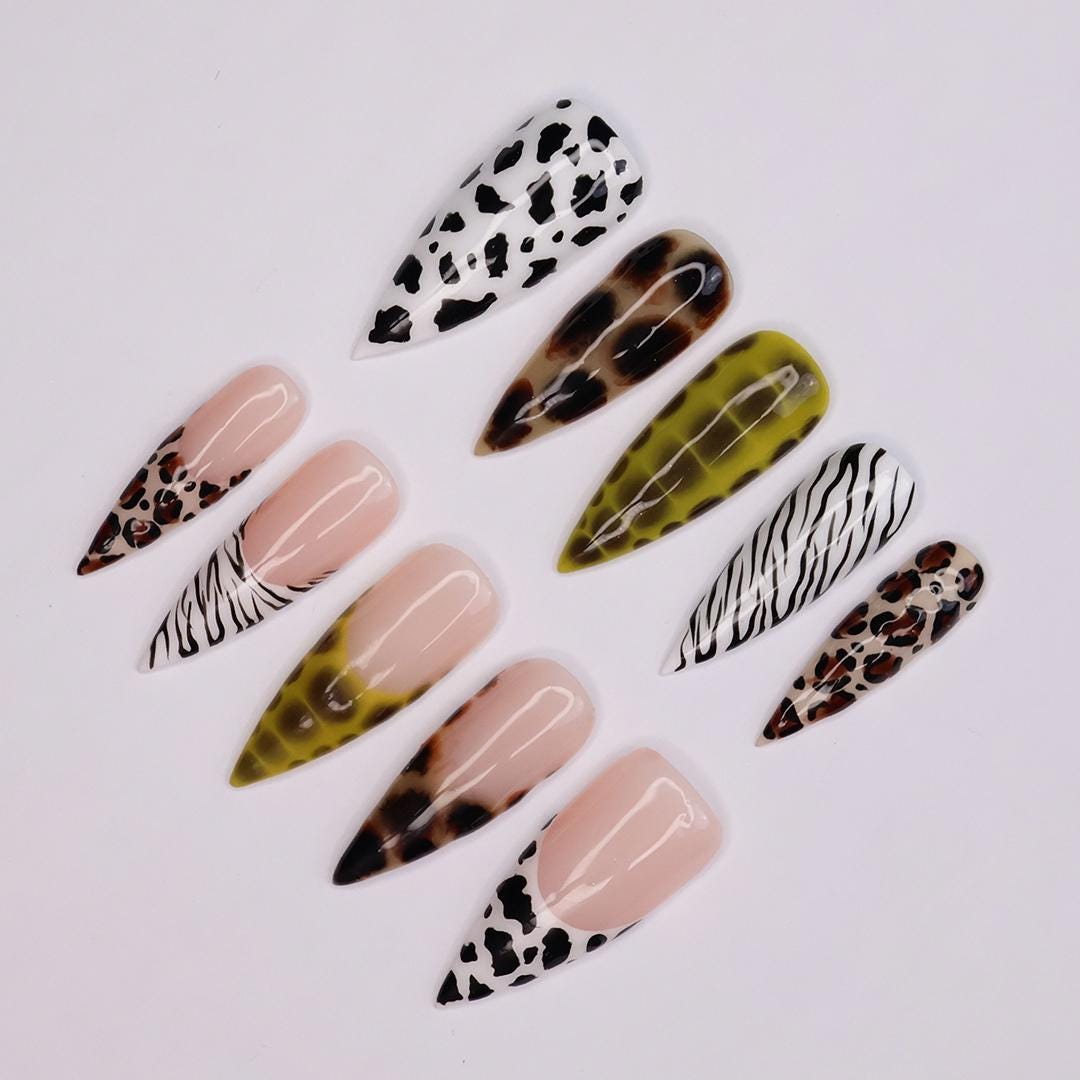 Unleash Your Wild Side: Stunning Long Stiletto Press-On Nails with Chic Animal Print - Perfect for Daily Wear, Holidays, or gift for her