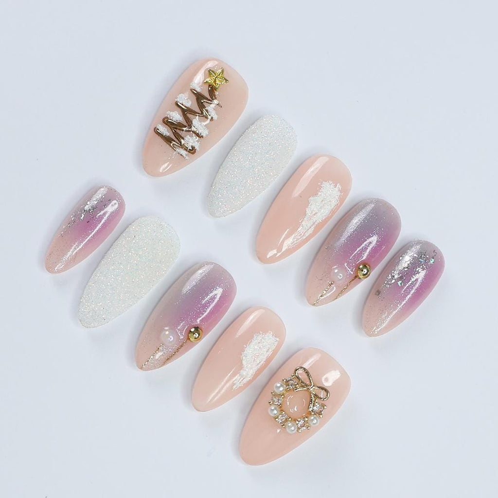 Christmas Wreath Medium Coffin Press On Nail, Festive Christmas Holiday Design, Custom Luxury Nail Art, Handmade False Nail, Gel Nail Art
