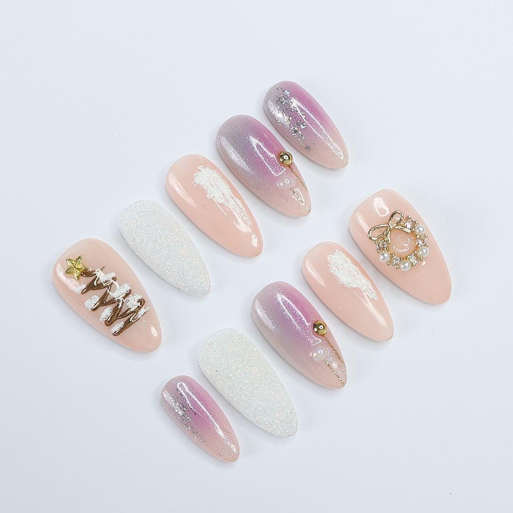 Christmas Wreath Medium Coffin Press On Nail, Festive Christmas Holiday Design, Custom Luxury Nail Art, Handmade False Nail, Gel Nail Art