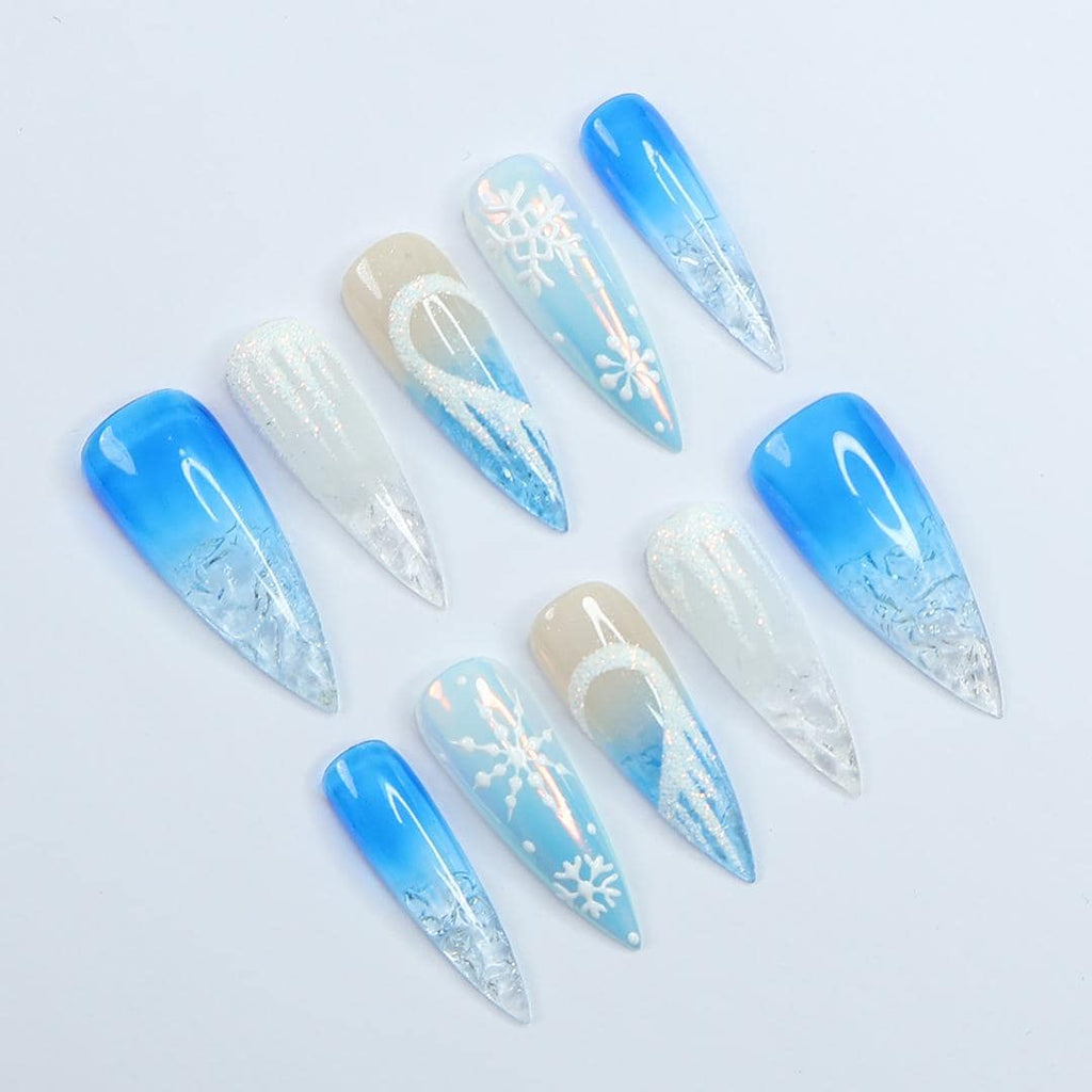 Chill Out This Christmas: Long Stiletto Press-On Nails in Icy Cold Elegance - Perfect Gift for Her to Shine in Holiday Style