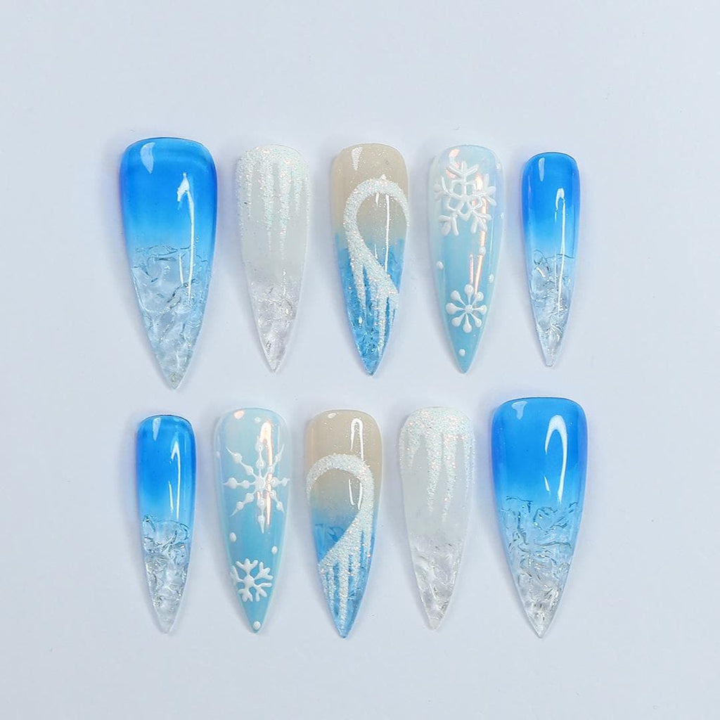 Chill Out This Christmas: Long Stiletto Press-On Nails in Icy Cold Elegance - Perfect Gift for Her to Shine in Holiday Style