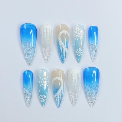 Chill Out This Christmas: Long Stiletto Press-On Nails in Icy Cold Elegance - Perfect Gift for Her to Shine in Holiday Style