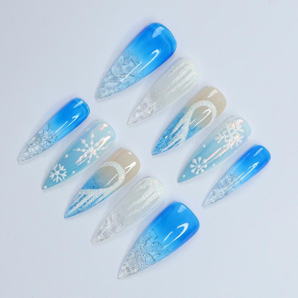 Chill Out This Christmas: Long Stiletto Press-On Nails in Icy Cold Elegance - Perfect Gift for Her to Shine in Holiday Style