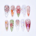 Stunning Long Stiletto Press-On Nails, Pink Orchid, Butterfly Design & Chic Chrome Pearl Effect - Perfect for Glamorous Looks