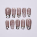 Enchanting Press-On Nails with Glitter French Tips - Medium Coffin Shape, Perfect for Daily Wear or Special Occasions! Gift Her Elegance