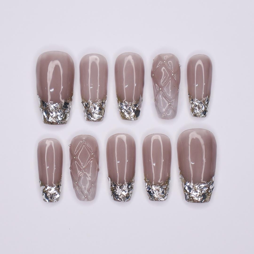 Enchanting Press-On Nails with Glitter French Tips - Medium Coffin Shape, Perfect for Daily Wear or Special Occasions! Gift Her Elegance