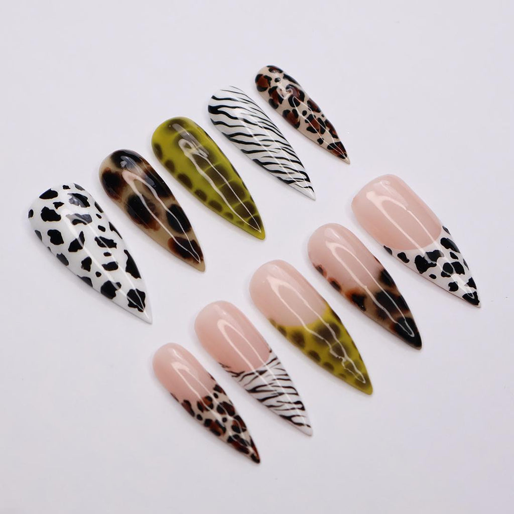Unleash Your Wild Side: Stunning Long Stiletto Press-On Nails with Chic Animal Print - Perfect for Daily Wear, Holidays, or gift for her