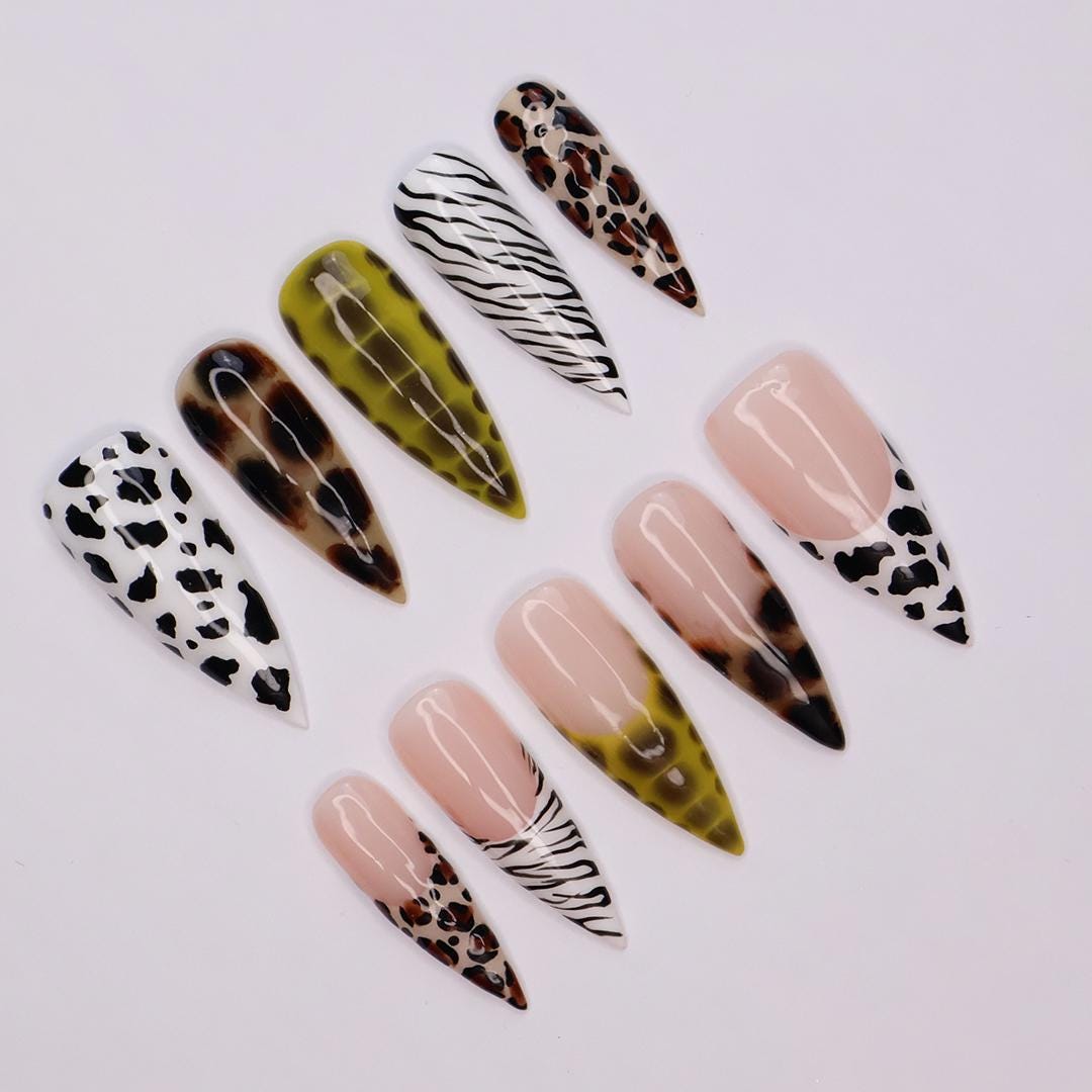 Unleash Your Wild Side: Stunning Long Stiletto Press-On Nails with Chic Animal Print - Perfect for Daily Wear, Holidays, or gift for her