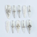 Elevate Your Holiday Style: Stunning Long Almond Press-On Nails with Silver & Chrome Lining - Perfect for Christmas Day or Gift for Her
