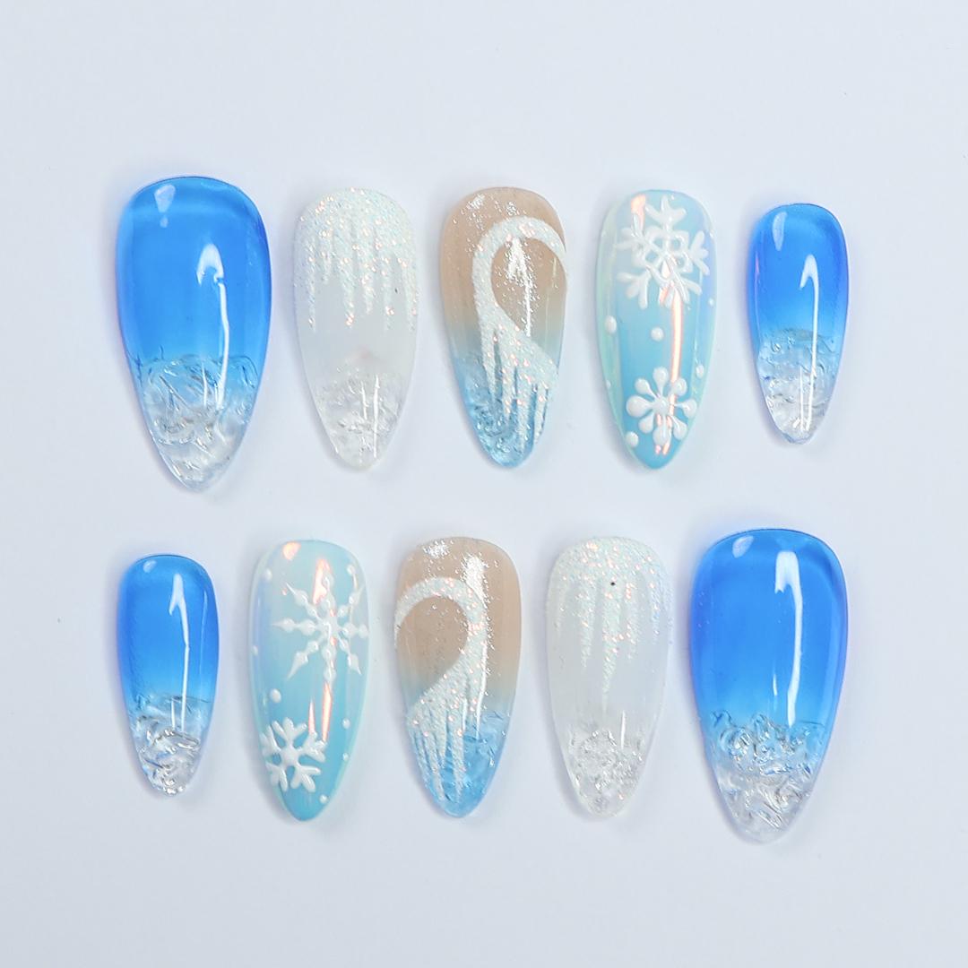 Chill Out This Christmas: Long Stiletto Press-On Nails in Icy Cold Elegance - Perfect Gift for Her to Shine in Holiday Style