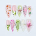 Press On Nails Petaluxe Floral & Butterfly Art | 3D Flower Fake Nails Medium Stiletto | Handmade Pastel Nail Art for Wedding, Party, Event