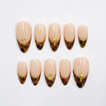 Tortoise French Tip Almond PressOn Nail With Gold Star & Moon Accents, Handmade Trendy Nail Set For Everyday Wear, Special Occasions, Gifts