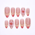 Blooming Grace Almond Press-On Nails with 3D Floral Accent & Blush Ombre - Handmade Elegant Nails for a Romantic, Chic Look or Gift for Her