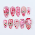 Kiss Me XO Pink Press-On Nails with Pearls, Bows & 3D Charms - Handmade Statement Nails for a Cute, Romantic and Playful Look or Gift