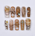Seamyst Ocean-Inspired Press-On Nails - 3D Seashells, Pearls & Gold Details, Handmade Long Square Nails for Beach Lovers and Elegant Style