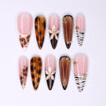 Tortoise Shell & Zebra Print Press-On Nails with Gold Accents, Handmade Fall Almond Nails for a Bold and Elegant Look or Gift for Her