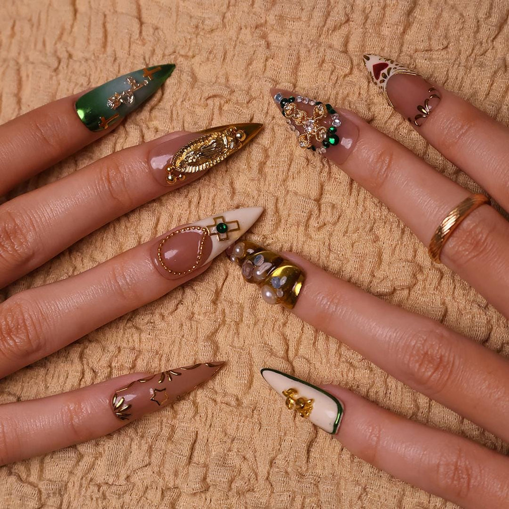 Elegant Virgin Mary Nail Long Stiletto Press On Nail, Custom Design Nail Art, Fake Nail for Birthday, Holiday Nail, Gift For Her