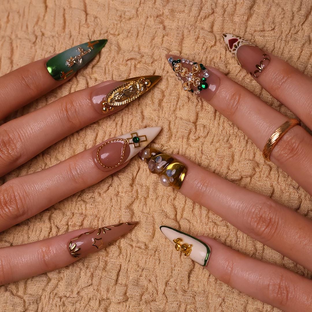 Elegant Virgin Mary Nail Long Stiletto Press On Nail, Custom Design Nail Art, Fake Nail for Birthday, Holiday Nail, Gift For Her