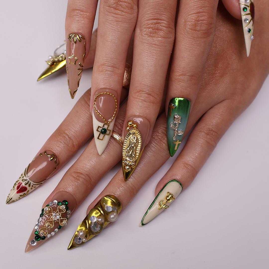 Elegant Virgin Mary Nail Long Stiletto Press On Nail, Custom Design Nail Art, Fake Nail for Birthday, Holiday Nail, Gift For Her