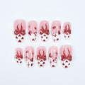 Romantic Pink & Red Press On Nails With 3D Bows, Hearts, Glossy Finish - Handmade Almond Nail Set For A Cute Look, Perfect Gift For Her