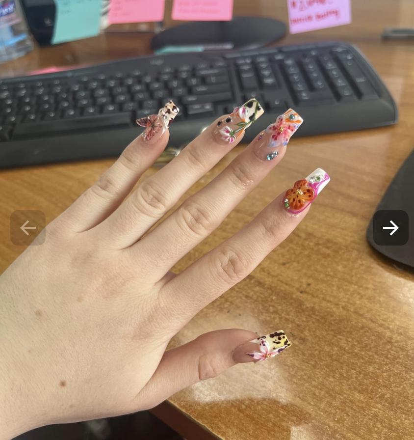 Summer Press On Nails with 3D Tropical Flowers & Butterflies, Bright Floral Fake Nails in Long Almond, Beach Nail Art for Vacation, Holiday