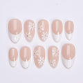Minimal Press on Nails White Daisy with French Tip | Everyday Fake Nail Arts in Short Almond | Handmade Nail Art for Holiday, Birthday, Trip