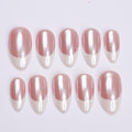Minimal Press on Nails Pearl Shine with White French Tip | Everyday Fake Nail Arts in Short Almond | Handmade Nail Art for Holiday, Birthday