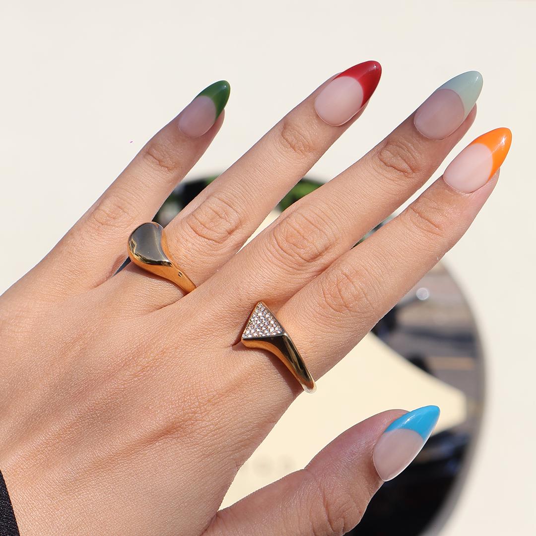 Minimal Press on Nails Colorful French Tips | Everyday Fake Nail Arts in Short Almond | Handmade Nail Art for Holiday, Vacation, Birthday
