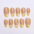 Minimal Press on Nail Yellow Daisy with French Tip | Everyday Fake Nails in Short Almond | Handmade Nail Art for Holiday, Vacation, Birthday