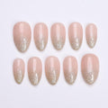 Minimal Press on Nails Gold Glitter Ombre | Everyday Fake Nail Arts in Short Almond | Handmade Nail Art for Holiday, Vacation, Birthday