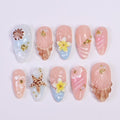 Summer Press on Nails with Starfish & Plumeria | 3D Fake Nails in Medium Almond | Handmade Ocean Nail Art for Vacation, Holiday, Birthday