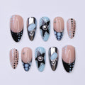 Trending Polka Dot Press On Nails in Blue & Silver Chrome, Medium Almond Black and White Fake Nails, Custom Nail Art for Party or Night Out