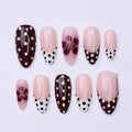 Polka Dot Press On Nails in Burgundy & White, Medium Almond Floral Accents French Tip Fake Nails, Custom Nail for Everyday Wear, Holiday