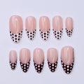 Trending Polka Dot French Tip Press On Nails with Nude Base, Medium Almond Burgundy and White Nails, Custom Handmade Nail Art for Everyday