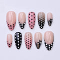 Polka Dot Press On Nails in Pink, Black & Metallic Chrome, Medium Almond Fake Dot Nails, Custom Nail Art for Vintage or Modern Chic Looks