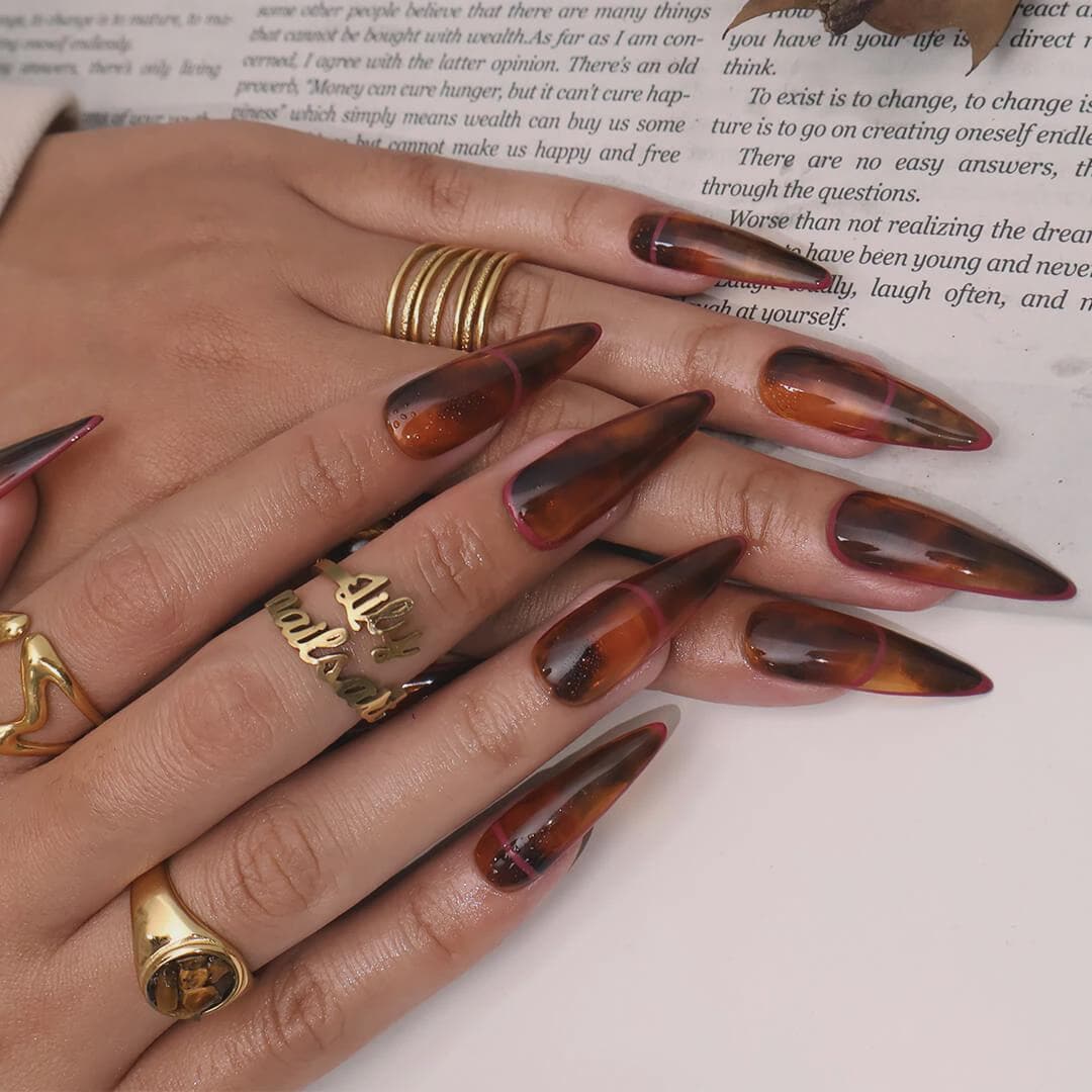 Amber Luxury Long Stiletto Press On Nails, Fake Nails, Long Nails Press On, Luxury Glue On Nails, Holiday Nail, Gift For Her