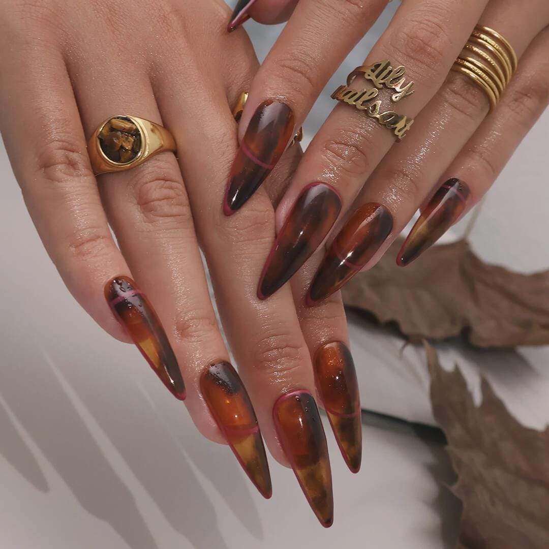 Amber Luxury Long Stiletto Press On Nails, Fake Nails, Long Nails Press On, Luxury Glue On Nails, Holiday Nail, Gift For Her