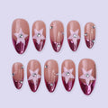 Pink Chrome Press On Nail in Medium Almond, Handmade Fake Nail with Pastel Star and French Tip, Custom Handmade Nail for Party or Everyday