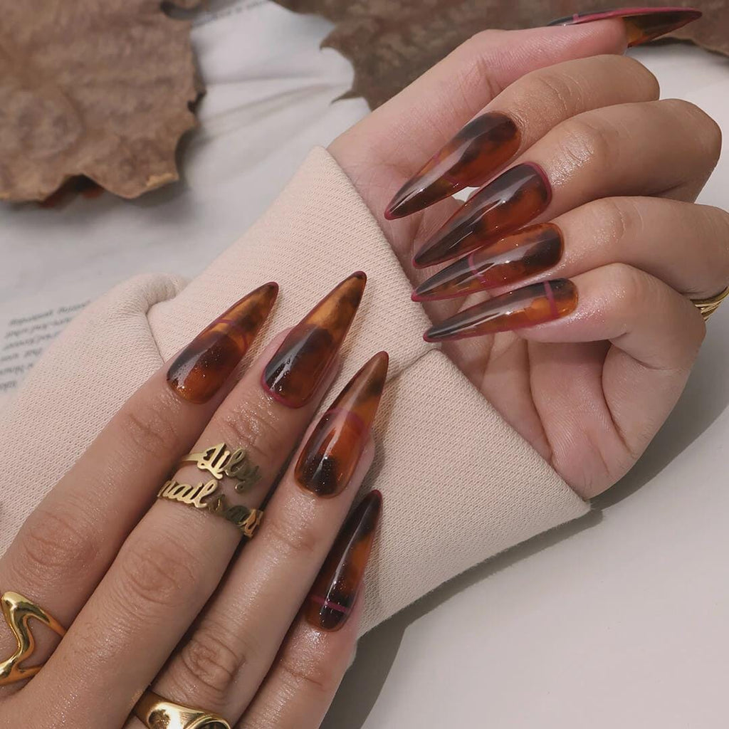 Amber Luxury Long Stiletto Press On Nails, Fake Nails, Long Nails Press On, Luxury Glue On Nails, Holiday Nail, Gift For Her