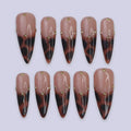 Tertoise Brown Leopard French Tip On Milky White Long Stiletto Press On Nails, Gold Diamond Luxury Acrylic Fake Nail Art, Autum Nails