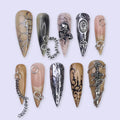 Halloween Gothic Press On Nails With Chains, Skull & Sword | Long Stiletto Fake Nails | Spooky Handmade 3D Nail Art for Parties, Costumes